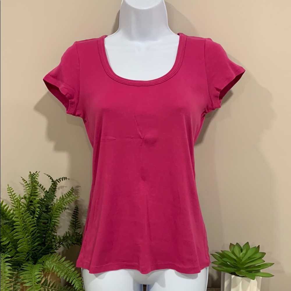 TALBOTS Bright Pink Pima Cotton Scoop Neck Tee XS